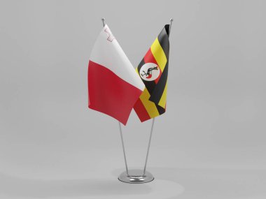 Uganda - Malta İşbirliği Bayrakları, Beyaz Arkaplan - 3D Render