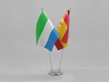 İspanya - Sierra Leone İşbirliği Bayrakları, Beyaz Arkaplan - 3D Render