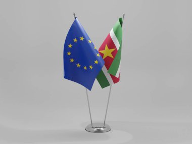Surinam - Avrupa Birliği İşbirliği Bayrakları, Beyaz Arkaplan - 3D Render