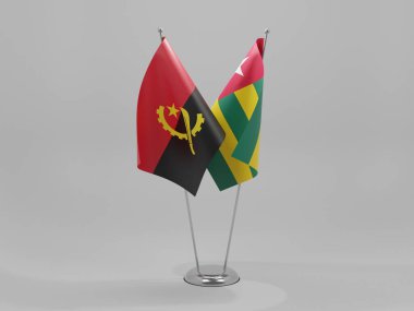Togo - Angola İşbirliği Bayrakları, Beyaz Arkaplan - 3D Render