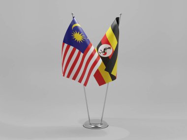 Uganda - Malezya İşbirliği Bayrakları, Beyaz Arkaplan - 3D Render
