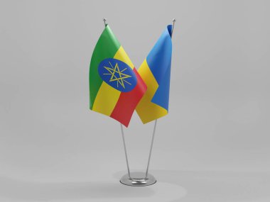 Ukrayna - Etiyopya İşbirliği Bayrakları, Beyaz Arkaplan - 3D Render
