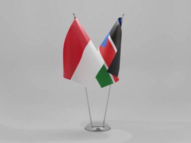 Güney Sudan - Endonezya İşbirliği Bayrakları, Beyaz Arkaplan - 3D Render