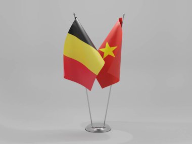 Vietnam - Belçika İşbirliği Bayrakları, Beyaz Arkaplan - 3D Render