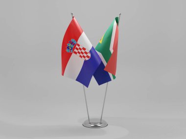 Güney Afrika - Hırvatistan İşbirliği Bayrakları, Beyaz Arkaplan - 3D Hazırlama