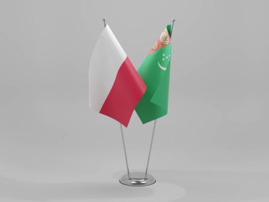 Türkmenistan - Polonya İşbirliği Bayrakları, Beyaz Arkaplan - 3D Yapılandırma