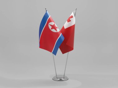 Tonga - Kuzey Kore İşbirliği Bayrakları, Beyaz Arkaplan - 3D Render