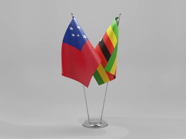 Zimbabwe - Samoa İşbirliği Bayrakları, Beyaz Arkaplan - 3D Render