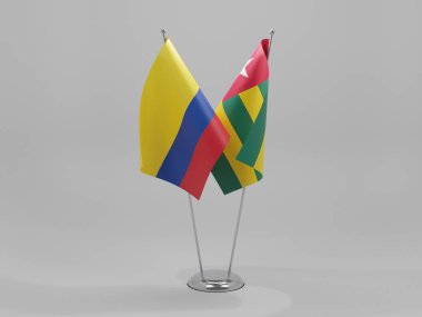 Togo - Kolombiya İşbirliği Bayrakları, Beyaz Arkaplan - 3D Render