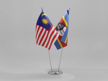 Svaziland - Malezya İşbirliği Bayrakları, Beyaz Arkaplan - 3D Render