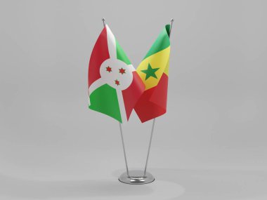 Senegal - Burundi İşbirliği Bayrakları, Beyaz Arkaplan - 3D Render