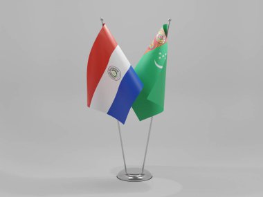 Türkmenistan - Paraguay İşbirliği Bayrakları, Beyaz Arkaplan - 3D Render