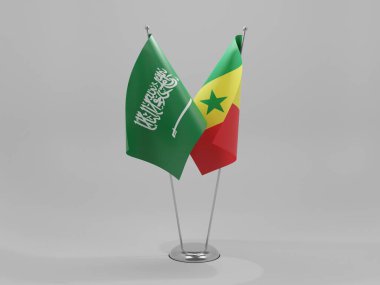 Senegal - Suudi Arabistan İşbirliği Bayrakları, Beyaz Arkaplan - 3D Render