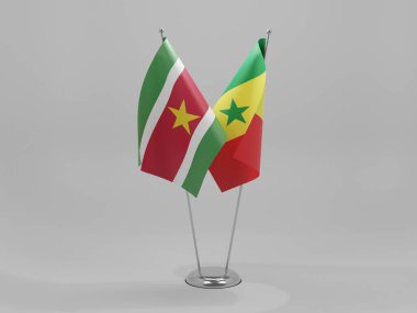 Senegal - Surinam İşbirliği Bayrakları, Beyaz Arkaplan - 3D Render