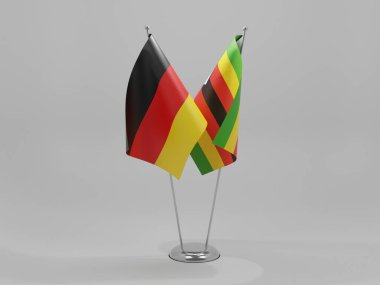 Zimbabwe - Almanya İşbirliği Bayrakları, Beyaz Arkaplan - 3D Render