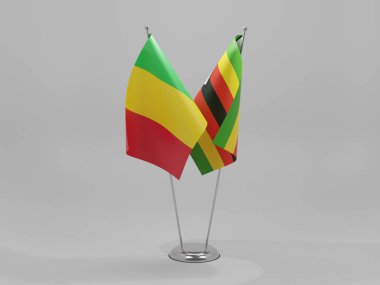 Zimbabwe - Mali İşbirliği Bayrakları, Beyaz Arkaplan - 3D Render