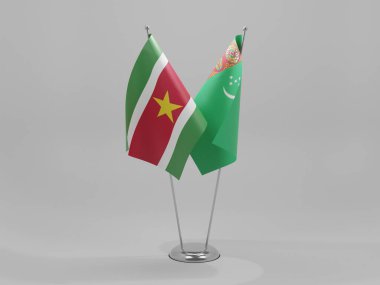 Türkmenistan - Surinam İşbirliği Bayrakları, Beyaz Arkaplan - 3D Render