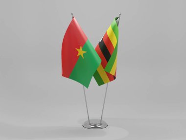 Zimbabwe - Burkina Faso İşbirliği Bayrakları, Beyaz Arkaplan - 3D Render
