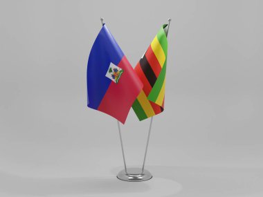 Zimbabwe - Haiti İşbirliği Bayrakları, Beyaz Arkaplan - 3D Render