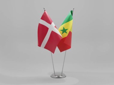 Senegal - Danimarka İşbirliği Bayrakları, Beyaz Arkaplan - 3D Render