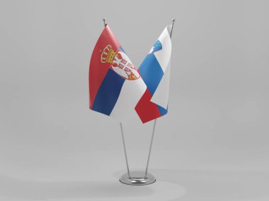 Slovenya - Sırbistan İşbirliği Bayrakları, Beyaz Arkaplan - 3D Hazırlama