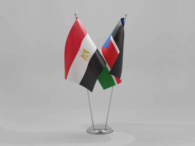 Güney Sudan - Mısır İşbirliği Bayrakları, Beyaz Arkaplan - 3D Render