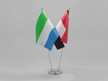 Yemen - Sierra Leone İşbirliği Bayrakları, Beyaz Arkaplan - 3D Render