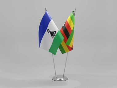 Zimbabwe - Lesotho İşbirliği Bayrakları, Beyaz Arkaplan - 3D Render
