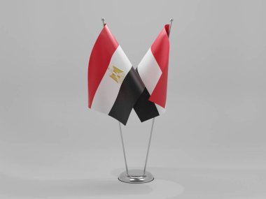 Yemen - Mısır İşbirliği Bayrakları, Beyaz Arkaplan - 3D Yapılandırma