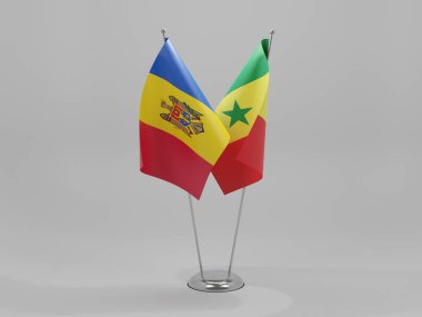 Senegal - Moldova İşbirliği Bayrakları, Beyaz Arkaplan - 3D Render