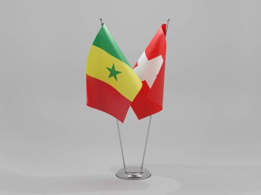 İsviçre - Senegal İşbirliği Bayrakları, Beyaz Arkaplan - 3D Render