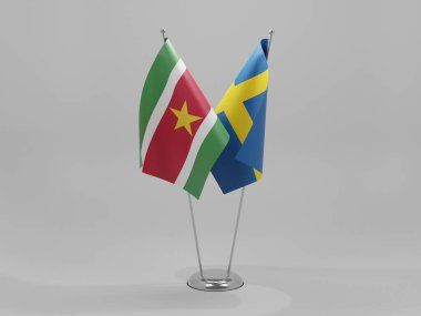 İsveç - Surinam İşbirliği Bayrakları, Beyaz Arkaplan - 3D Render