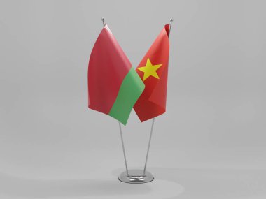 Vietnam - Belarus İşbirliği Bayrakları, Beyaz Arkaplan - 3D Render