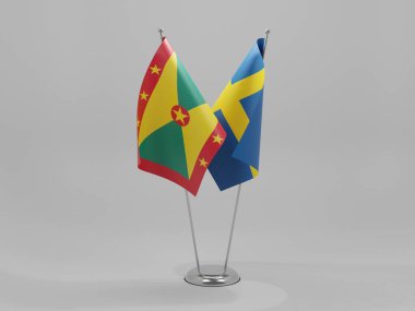 İsveç - Grenada İşbirliği Bayrakları, Beyaz Arkaplan - 3D Renklendirme