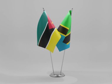Tanzanya - Mozambik İşbirliği Bayrakları, Beyaz Arkaplan - 3D Render