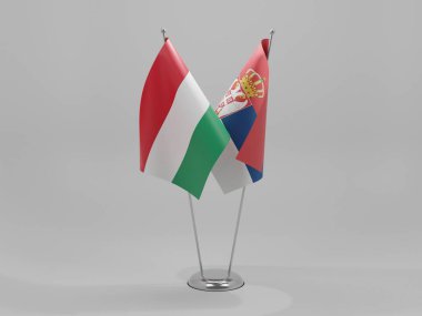 Sırbistan - Macaristan İşbirliği Bayrakları, Beyaz Arkaplan - 3D Hazırlama