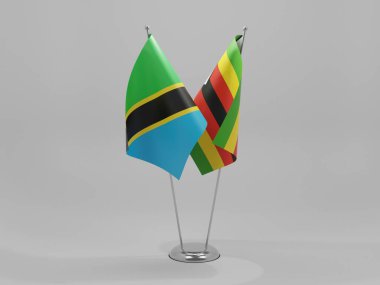 Zimbabwe - Tanzanya İşbirliği Bayrakları, Beyaz Arkaplan - 3D Render