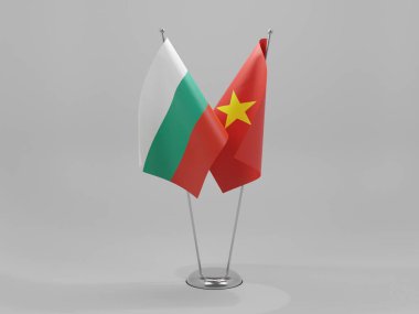 Vietnam - Bulgaristan İşbirliği Bayrakları, Beyaz Arkaplan - 3D Hazırlama