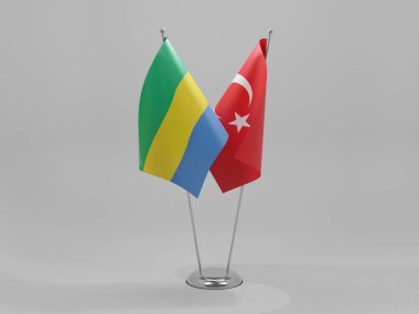 Türkiye - Gabon İşbirliği Bayrakları, Beyaz Arkaplan - 3D Hazırlama