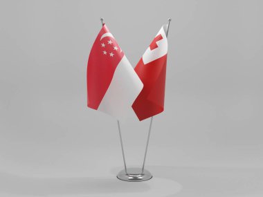 Tonga - Singapur İşbirliği Bayrakları, Beyaz Arkaplan - 3D Render