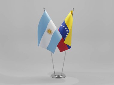 Venezuela - Arjantin İşbirliği Bayrakları, Beyaz Arkaplan - 3D Render