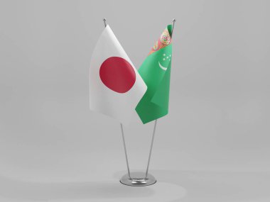 Türkmenistan - Japonya İşbirliği Bayrakları, Beyaz Arkaplan - 3D Yapılandırma