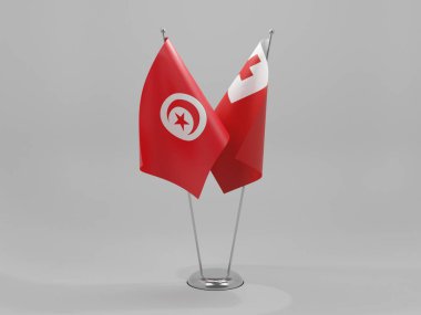 Tonga - Tunus İşbirliği Bayrakları, Beyaz Arkaplan - 3D Render