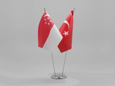 Türkiye - Singapur İşbirliği Bayrakları, Beyaz Arkaplan - 3D Hazırlama
