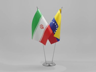 Venezuela - İran İşbirliği Bayrakları, Beyaz Arkaplan - 3D Render