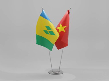 Vietnam - Saint Vincent ve The Grenadines İşbirliği Bayrakları, Beyaz Arkaplan - 3D