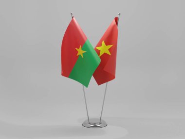 Vietnam - Burkina Faso İşbirliği Bayrakları, Beyaz Arkaplan - 3D Render