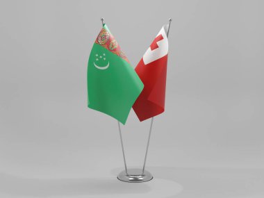 Tonga - Türkmenistan İşbirliği Bayrakları, Beyaz Arkaplan - 3D Render