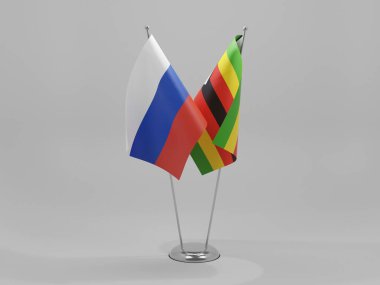Zimbabwe - Rusya İşbirliği Bayrakları, Beyaz Arkaplan - 3D Render