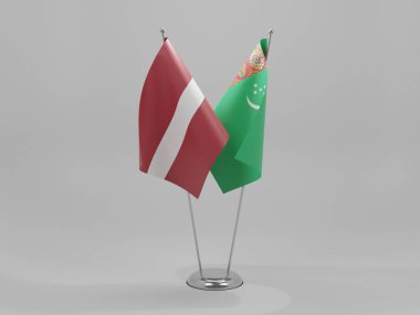 Türkmenistan - Letonya İşbirliği Bayrakları, Beyaz Arkaplan - 3D Render